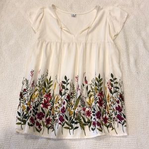 Floral Detail Cap Sleeve Top